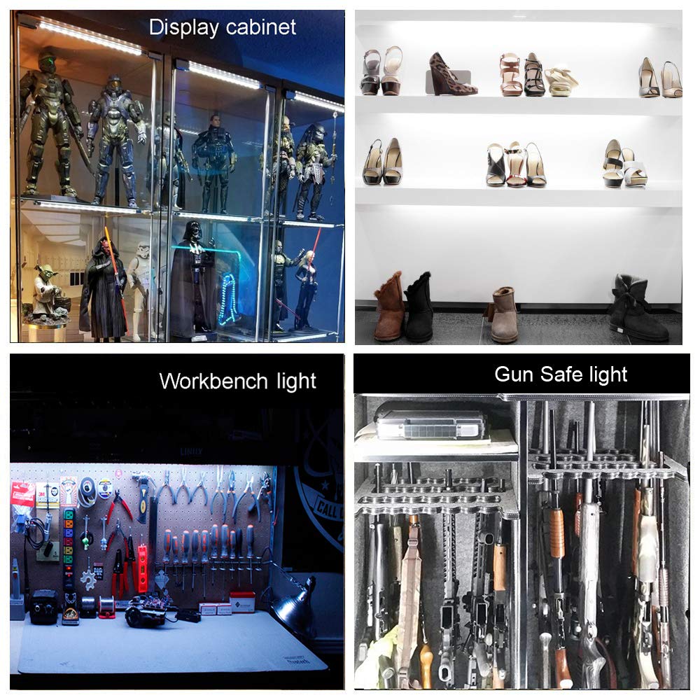 Cefrank LED Display Lights, (4) Strip Light Bars for Display Case Shelf Showcase Bookshelf Kitchen Workbench, Plug-in Under Cabinet Lighting - (6000K, Cool White) Cefrank