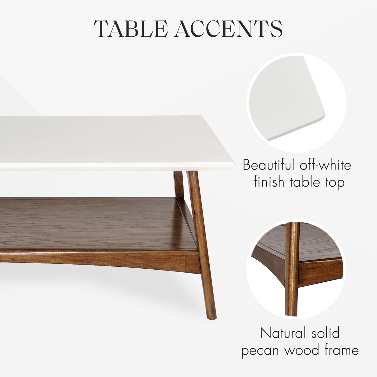 Madison Park Rectangular Wood Coffee Table With Solid Wood Frame & Legs, Living Room Coffee Tables With Storage Shelf, Accent Furniture For Living Room, Minimalist Decor - Off-White / Pecan Parker Madison Park