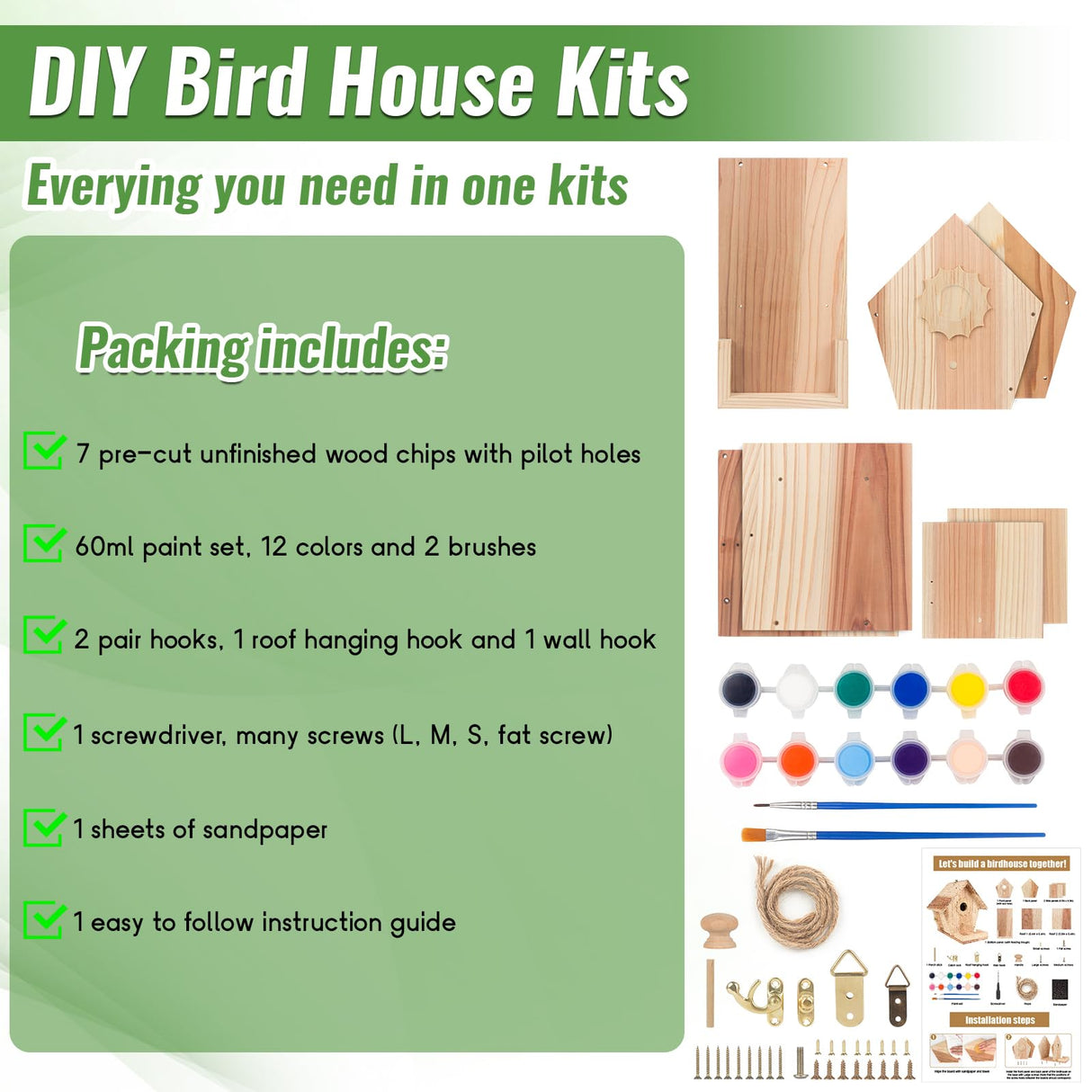 Bird Houses for Outside to Build, DIY Birdhouse Kit with Paint Set, Wooden Bird House with Feeder Trough, Natural Woodworking Kits for Kids and Adults Bird Nest WIZGSZ