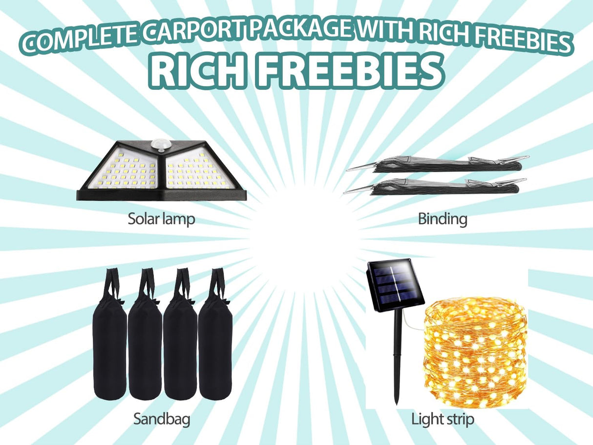 2 Car Carports 20X20 Heavy Duty,Car Ports with 180G Removable Side Walls, Carport Canopy, Portable Car Port Garage, Car Shelter All Weather,Gray Sannwsg