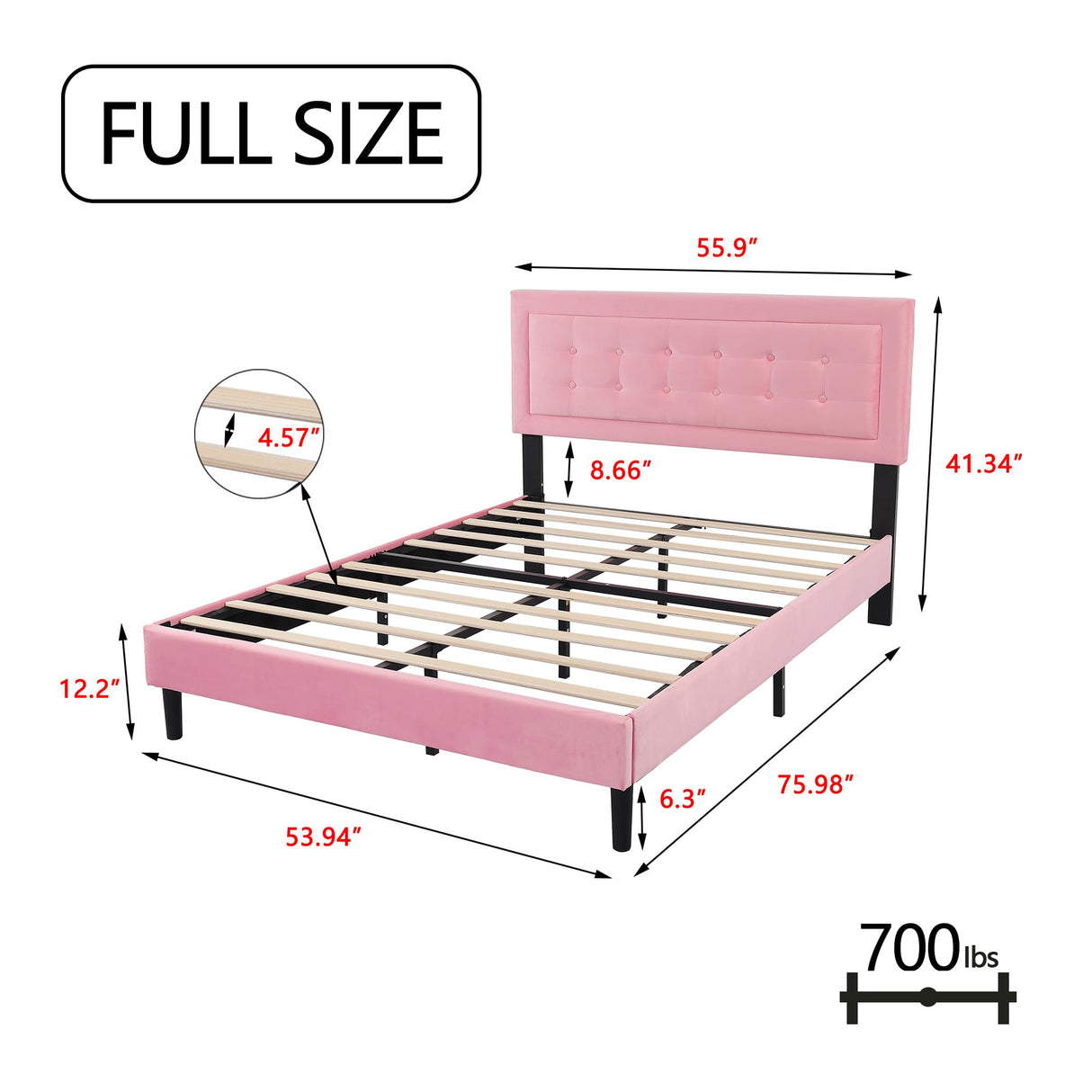 alazyhome Full Size Pink Modern Upholstered Platform Bed Frame with Button Tufting Headboard Solid Wood Slats Support No Box Spring Needed Easy Assembly alazyhome