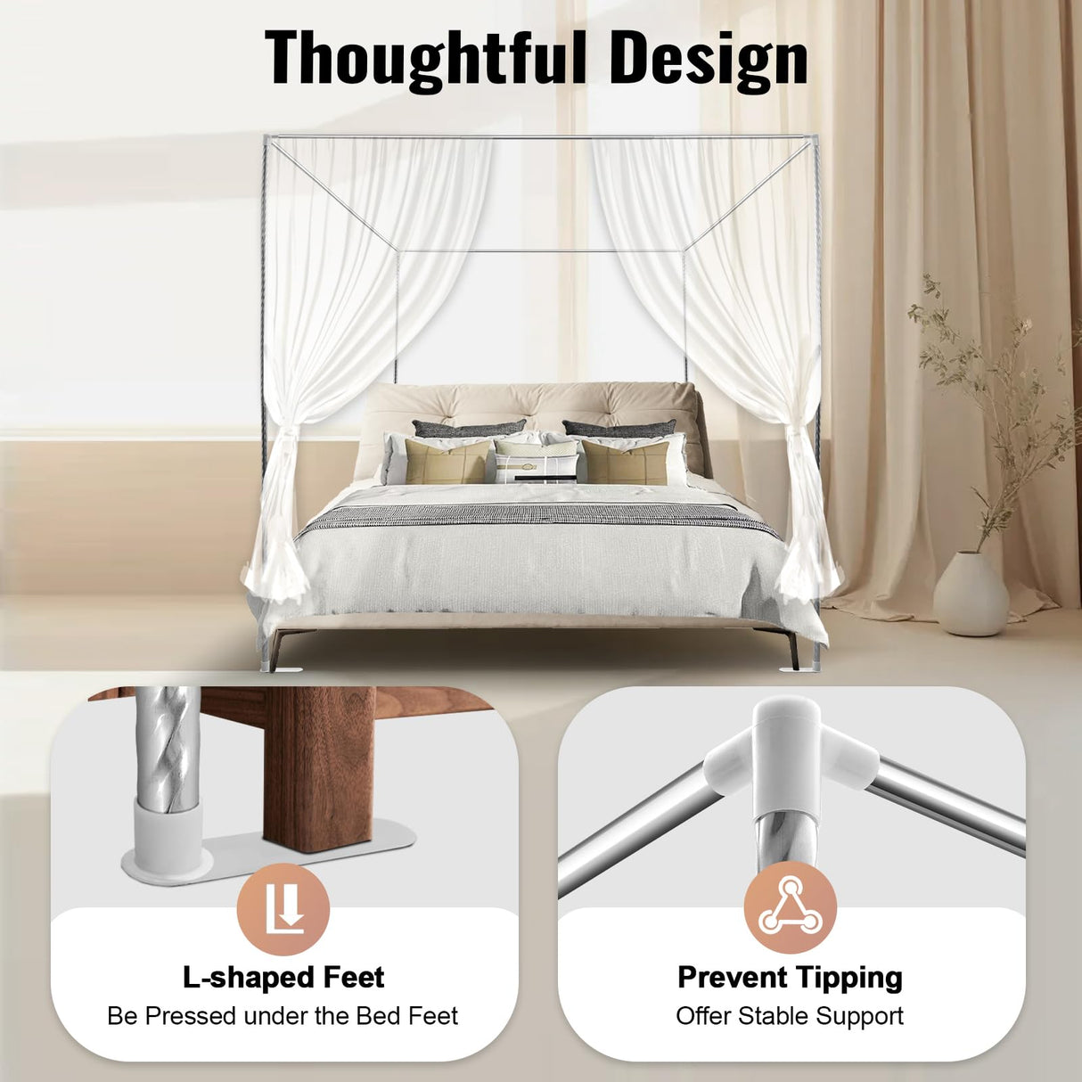 LOYALHEARTDY Canopy Bed Frame Stainless Steel Full Size Bed Canopy Frame Bed Post Poles Fit for Four-Corner Bed and Mos-Quito Curtains, Silver (59" X 78" X 78") LOYALHEARTDY