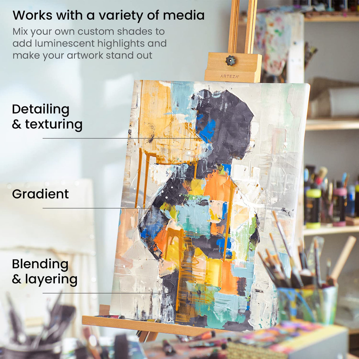 Arteza Metallic Acrylic Paint Set, 50 Colors, 0.41 fl oz/12ml Tubes of Craft Paint, Heavy-Body, Colorful Addition to Your Art Supplies ARTEZA