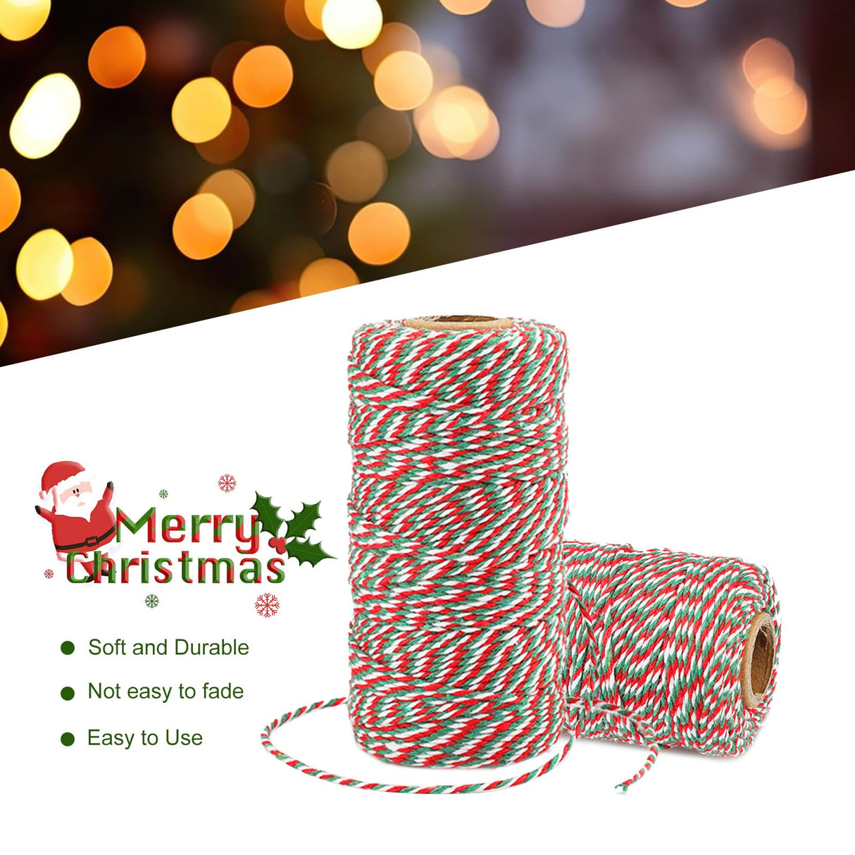 jijAcraft Christmas Twine String, 328 Feet Red Green and White Bakers Twine String, 2MM Heavy Duty Packing String for DIY Crafts, Christmas Decoration, Gift Wrapping, Craft Wrapping jijAcraft