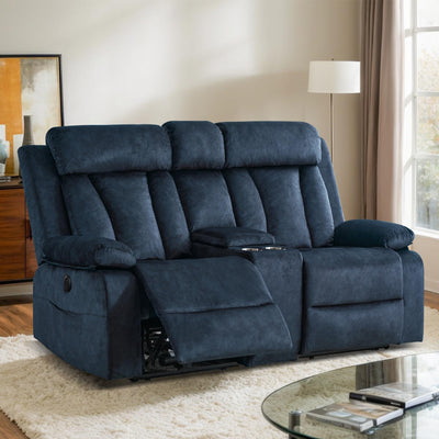 Consofa Power Reclining Loveseat with Console, Power Loveseat Recliner Sofa with Heat and Massage, Wall Hugger Loveseat Recliner with Dual Ports, Cup Holders for Living Room, RV Sofa (Blue, Loveseat)