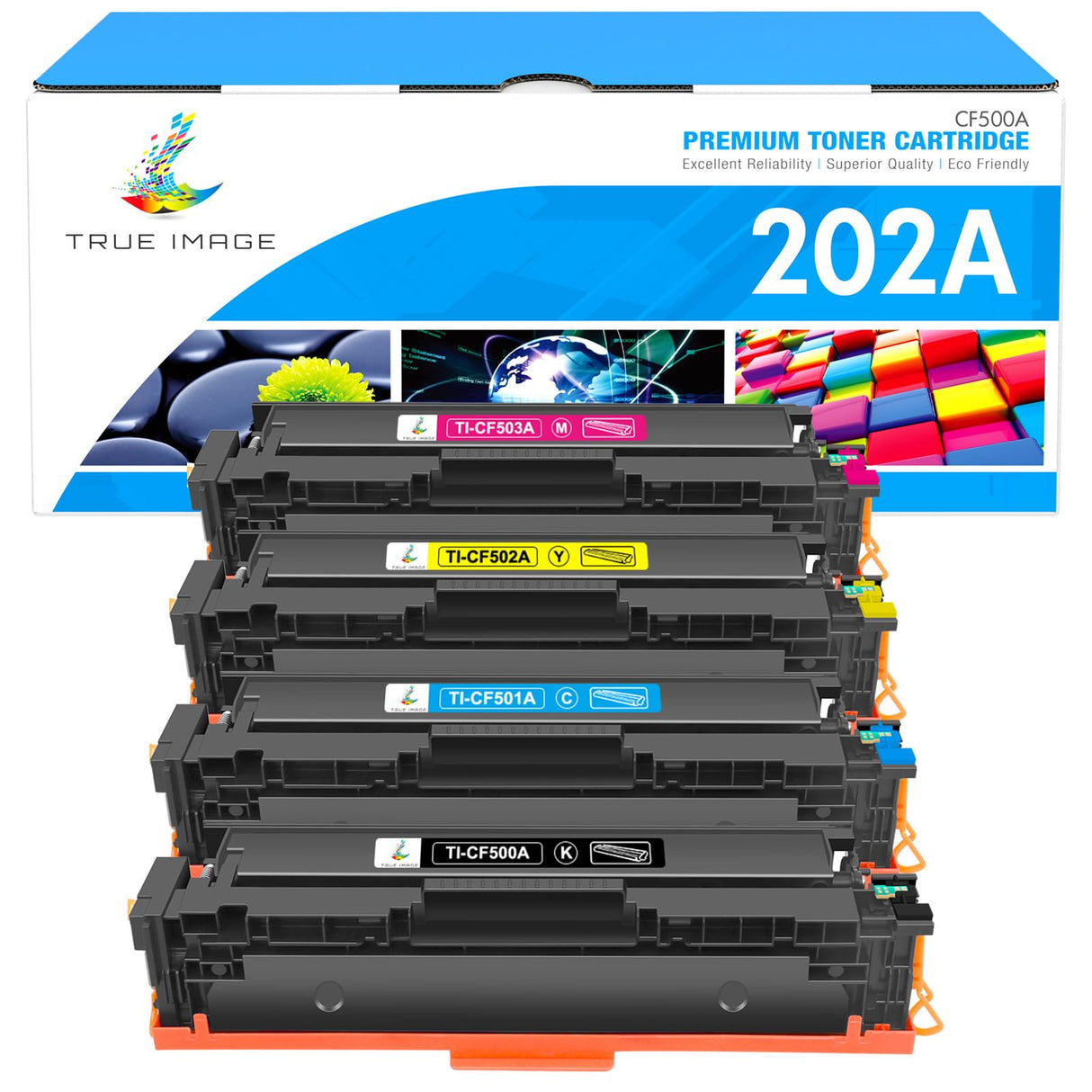 TRUE IMAGE Compatible Toner Cartridge Replacement for HP 202A CF500A 202X M281fdw Color Laserjet Pro MFP M281fdw M281cdw M254dw M281fdn M254 M281 202 Toner Printer (Black Cyan Yellow Magenta, 4-Pack) TRUE IMAGE