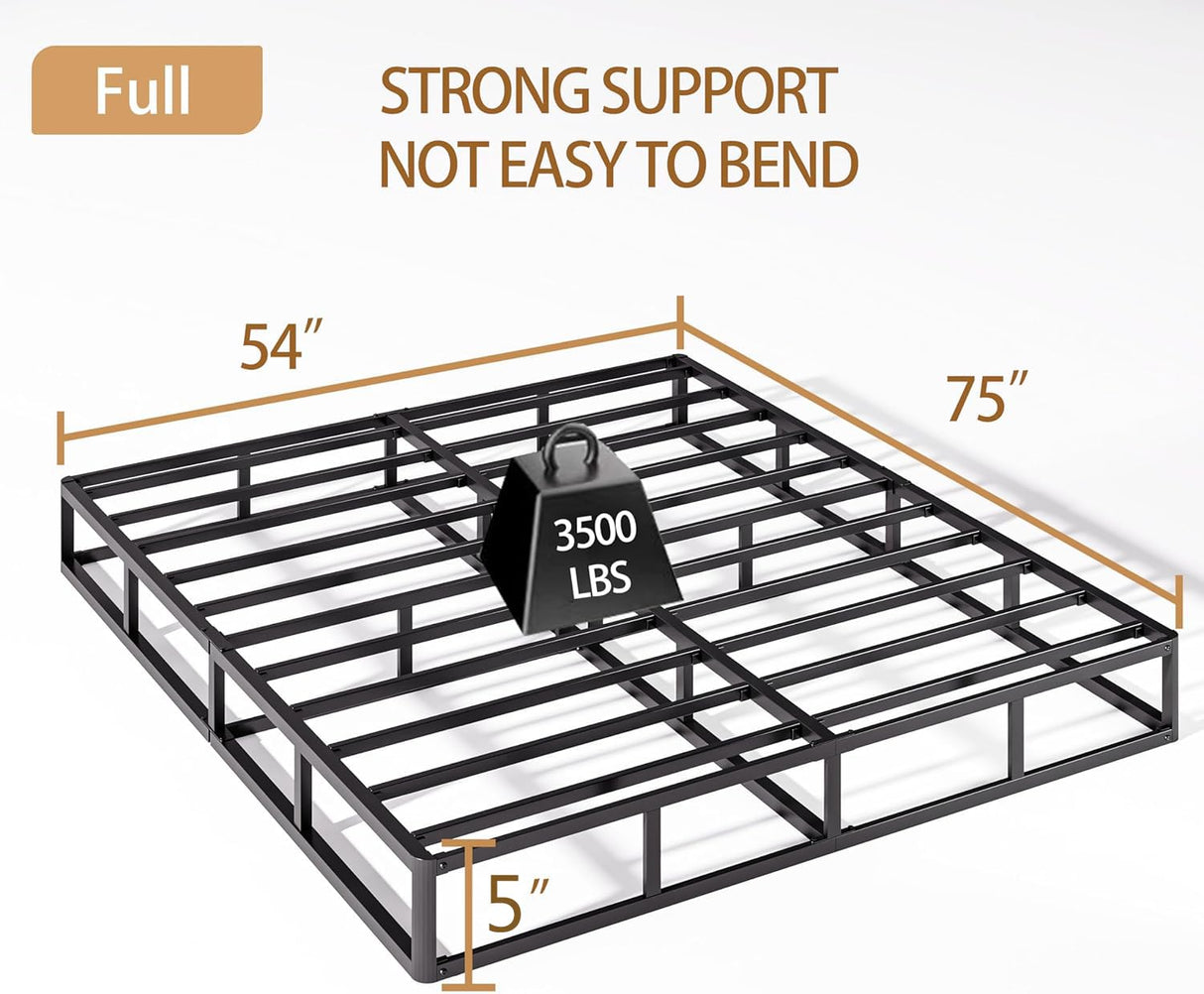 JWIFSEF Full-Size-Box-Spring,Full Box Spring 5 inch,Easy Assembly Full, Metal Sturdy Heavy Duty Structure with Fabric Cover,Mattress Foundation,3500lbs Max Weight Capacity JWIFSEF