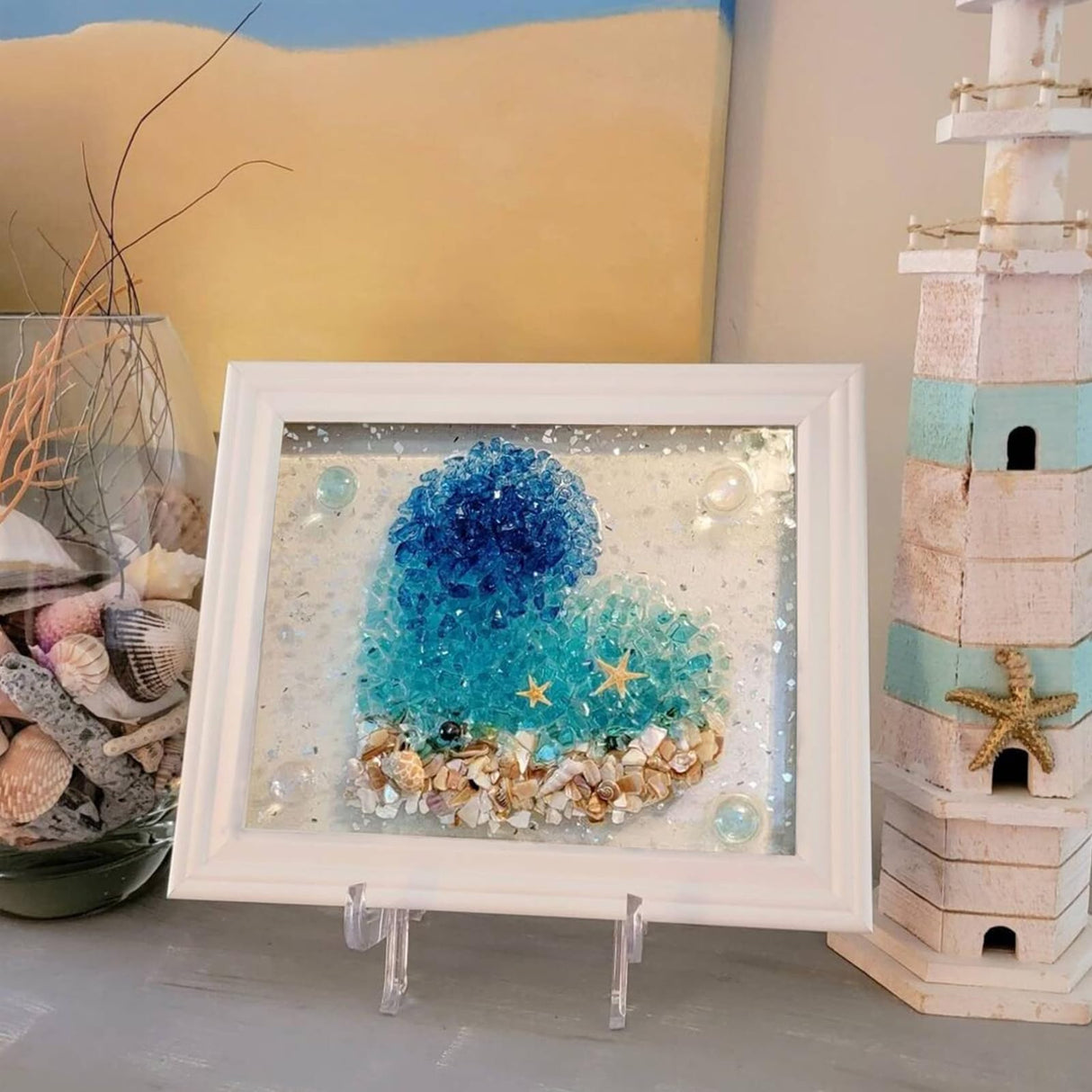 SZHTSWU DIY Photo Frame Kit, Heart Mosaic Arts Craft Kit with Resin Beach Stained Sea Glass Art and Photo Frame for Adults Home Decoration SZHTSWU