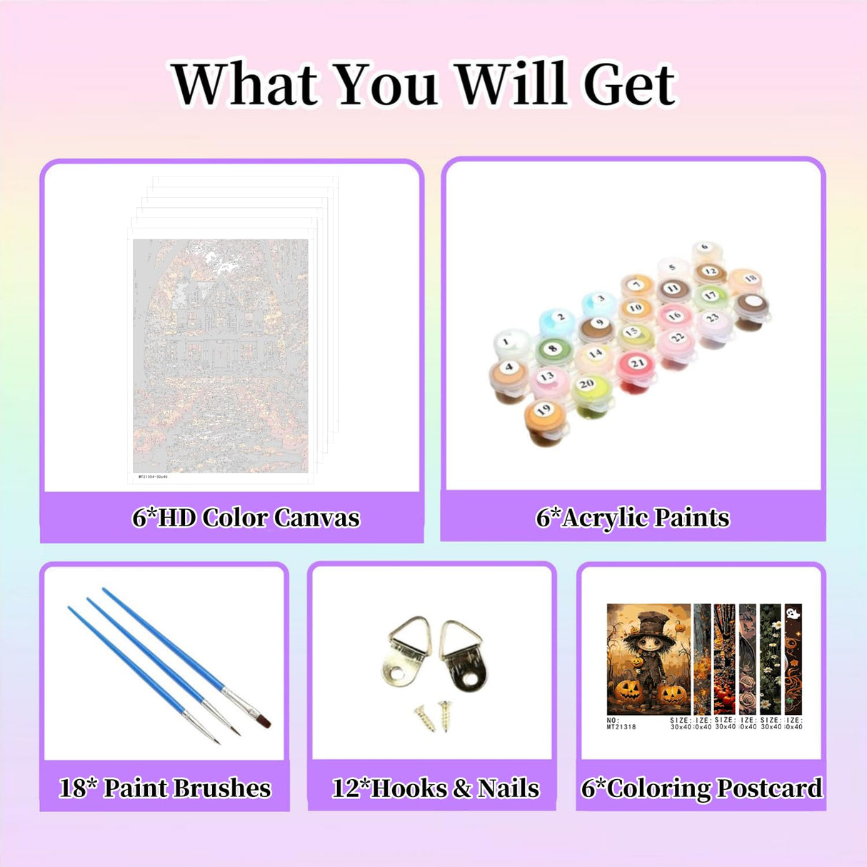 Gemozaic 6 Pack Paint by Numbers Kit for Adults Halloween- Adult Paint by Number Kits on Canvas, Halloween DIY Oil Painting by Numbers for Gift Home Wall Decor 12x16 Inch Gemozaic