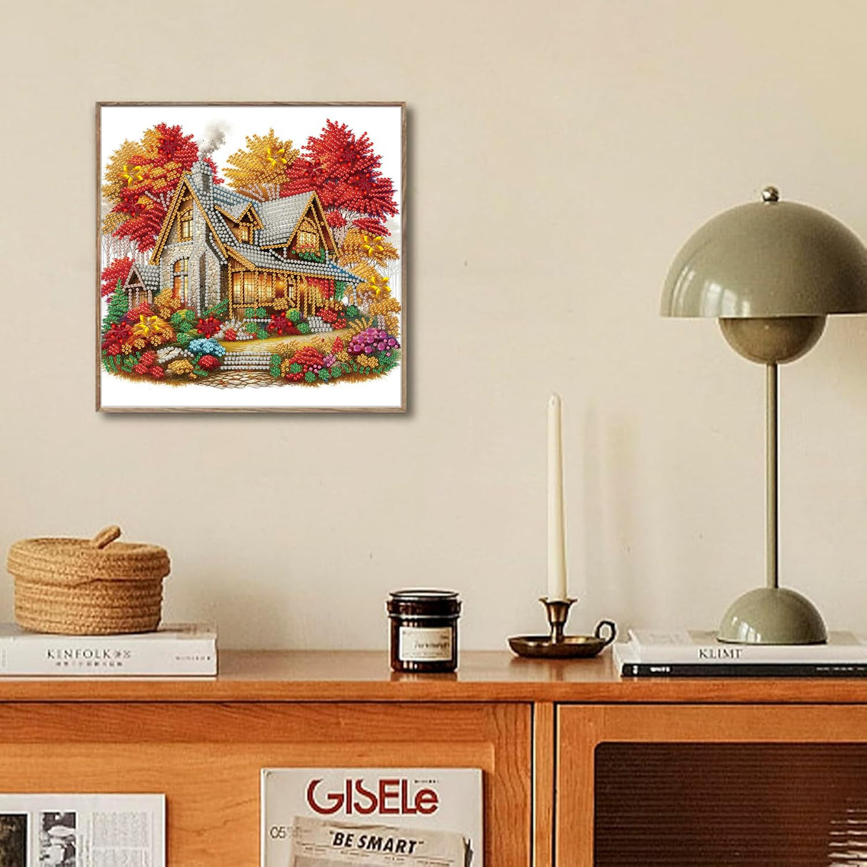 wavaiov Fall Diamond Painting Kits for Adults, Landscape Maple Leaf Flower Diamond Art Kits for Beginners, 5D DIY Special Shape Diamond Dot Painting Gem Art Kits for Home Decor 11.8x11.8 Inch wavaiov