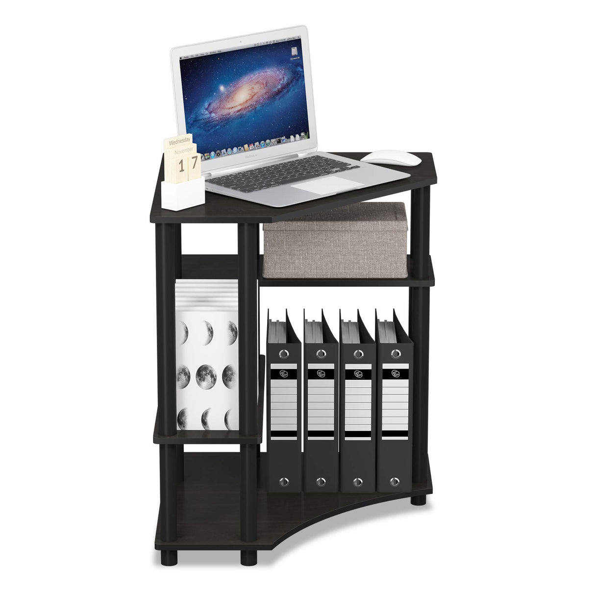 FURINNO Turn-N-Tube Space Saving, Corner Desk, Espresso/Black Furinno