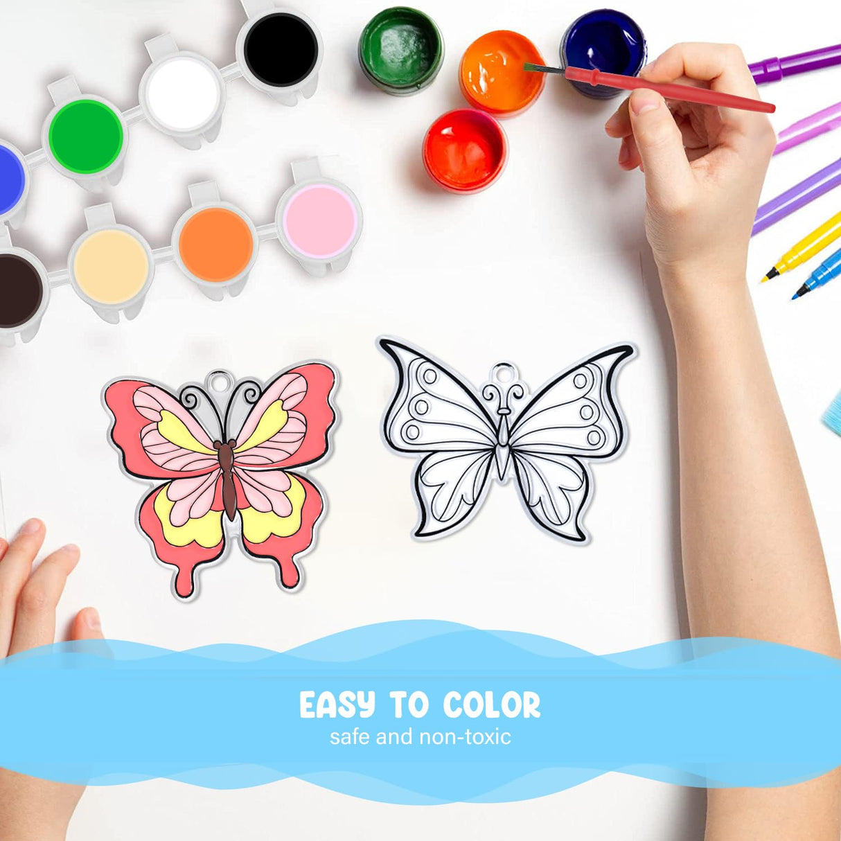 Fprl 27 Sets DIY Window Paint Art Suncatchers Craft Kits Butterfly Ornaments Decorations Suncatcher Kit for Classroom Home Easter Activity Gift Project Fprl