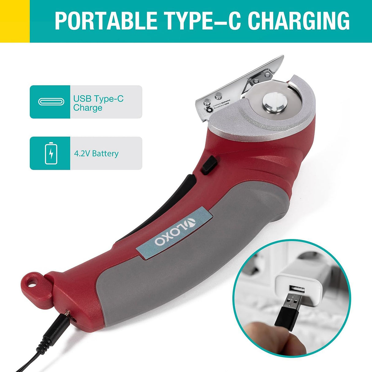 VLOXO Cordless Electric Scissors, Rotary Cutter for Fabric with Safety Lock, 4.2V Cardboard Cutter Multi-Cutting Tools, Rechargeable Powerful Fabric Cutter for Carpet Leather Felt with Storage Box VLOXO