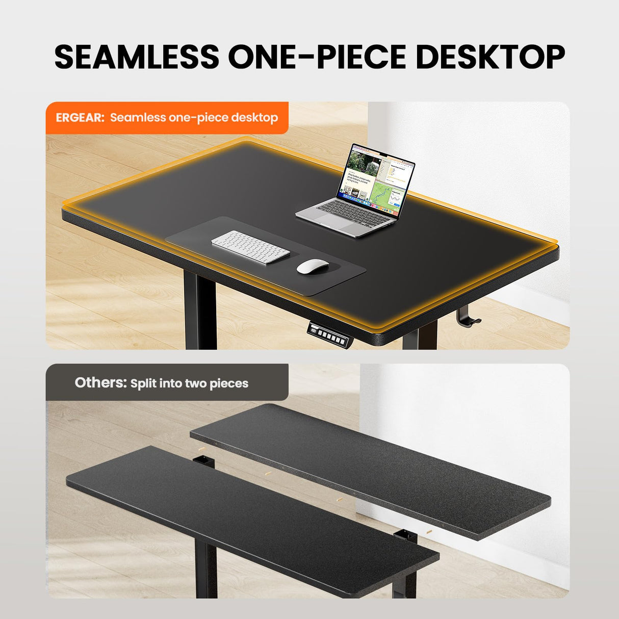 ErGear Whole Piece Standing Desk, 48x30 Inch Thick Adjustable Desk with 4 Height Memory, Electric Sit Stand Desk with Cable Management Tray, Ergonomic Desk for Home Office, Black, EGESD74B ErGear