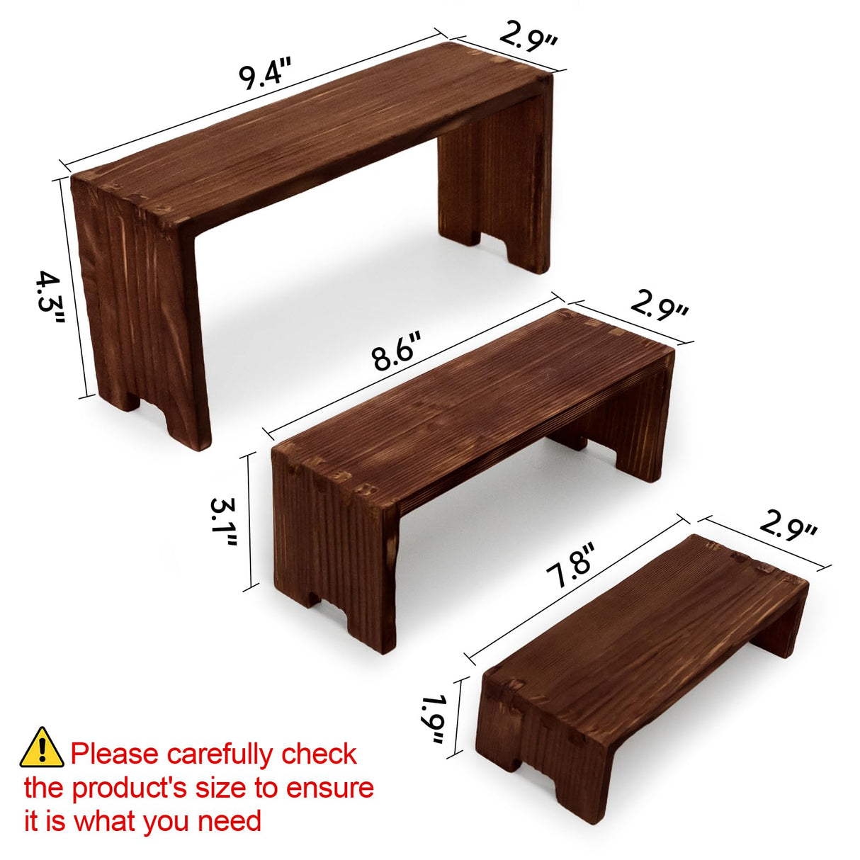 Yikaroeli Display Wood Risers Wooden Stand 3 Tier Wood Racks Decorative Rectangular, 2 Set 6 Piece Cupcake Stands Cologne Perfume Organizer Showcase Items(Brown) Yikaroeli