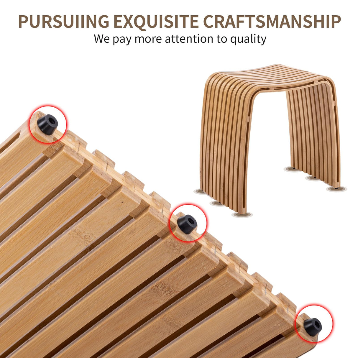 CWUINT Bamboo Dining Stool and Chair - Durable and Beautifully Designed for Dining Room, Living Room, Bedroom and Bathroom CWUINT