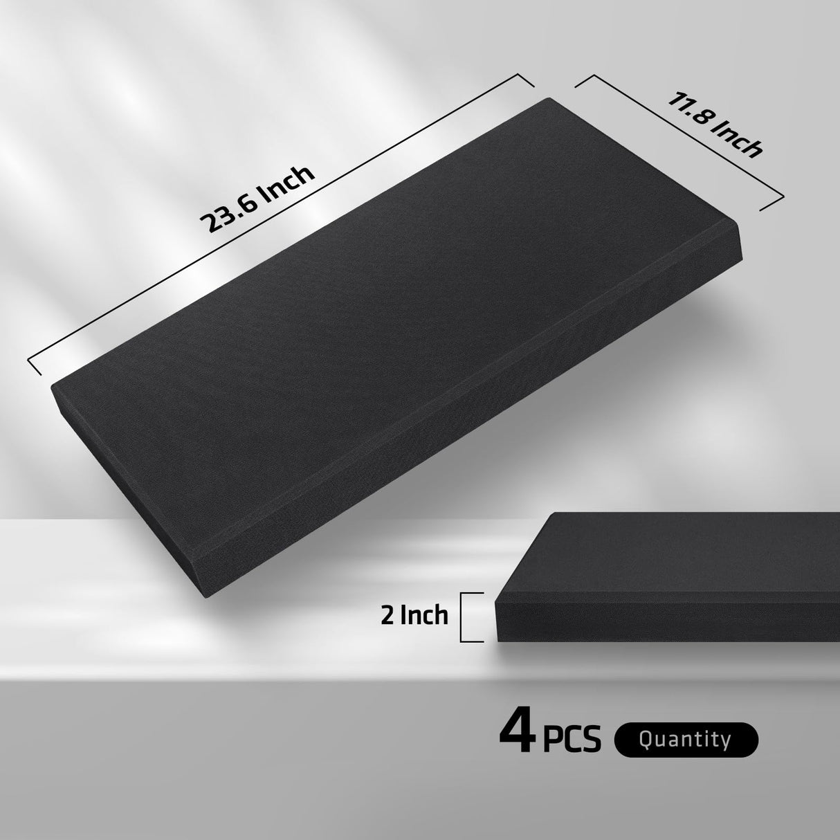 UMIACOUSTICS 4 PCS Acoustic Panels, 2“ Thick 23.6" x 11.8" Fiberglass Sound Proof Wall Panels, Self-adhesive Sound Absorbing Panels for Studios, Office, Home Theater. Deep Black UMIACOUSTICS