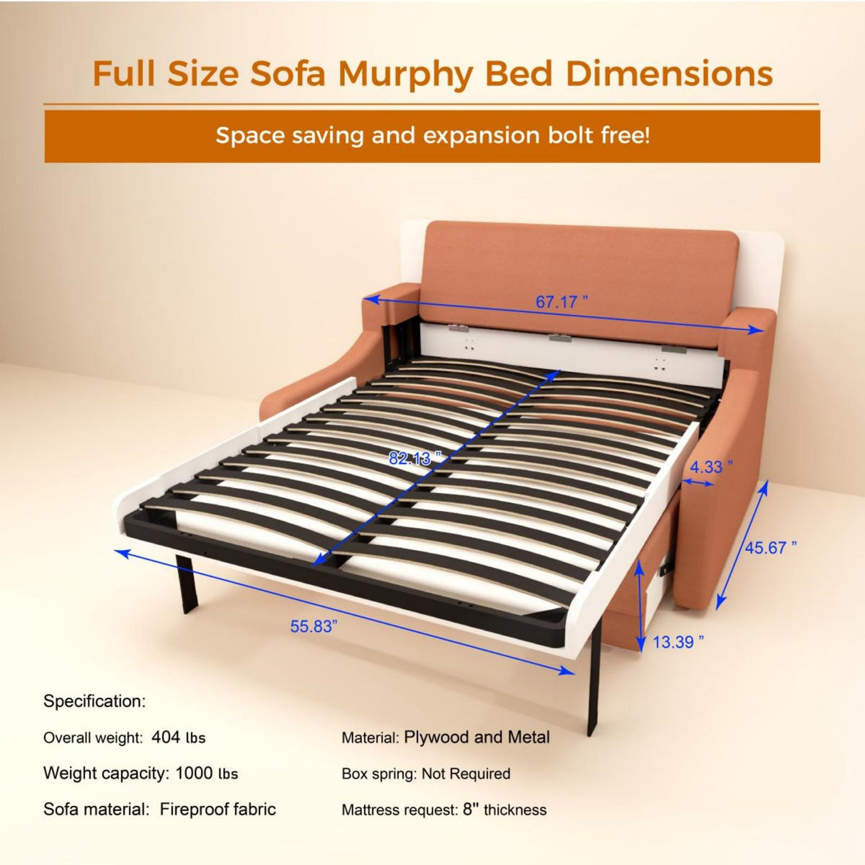 Full Size Murphy Bed, Vertical Wall Bed with Loveseat Sofa Couch, Morden Design Hidden Bed Frame Gas Struts, Space Saving(Not Including Mattress) Gahowlen