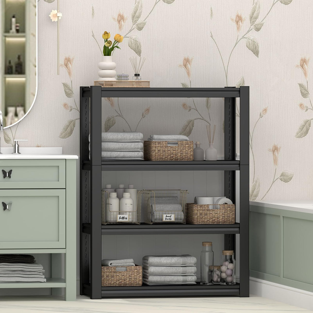 FATIGOS 1600LBS Garage Shelving 4 Tier Heavy Duty Garage Shelving, Adjustable Metal Shelving Unit for Basement, Warehouse, Pantry, Closet, Kitchen,13.78" D x 29.53" W x 55.12" H FATIGOS