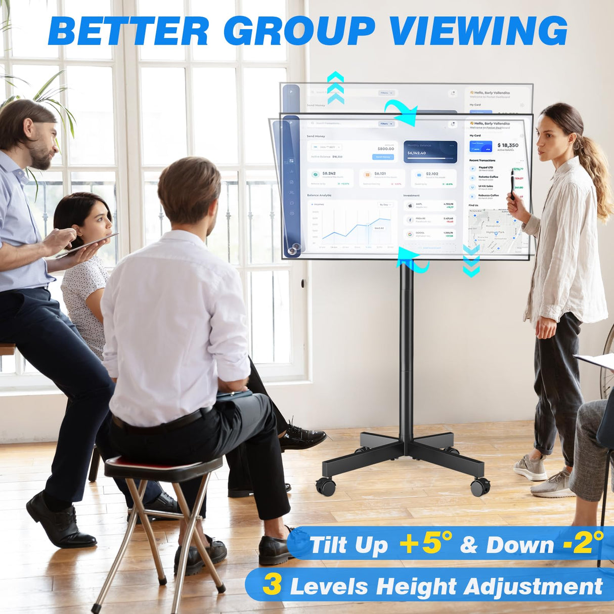 Rfiver Mobile TV Cart Rolling TV Stand for 23-60 Inch Screens, Portable TV Stand on Wheels with Tilt and Height Adjustable, Outdoor TV Stand Mount Holds up to 88 lbs for Home Office MAX VESA 400x400mm Rfiver