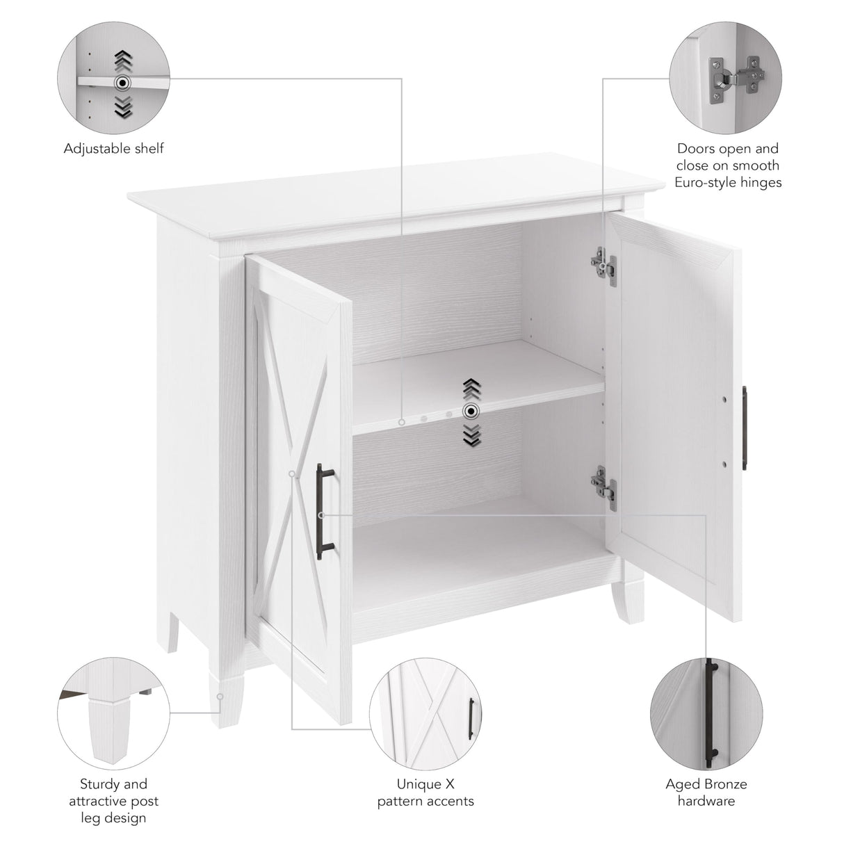 Bush Furniture Key West Small Storage Cabinet with Doors and Shelves in Pure White Oak, 2 Door Accent Chest for Home Office, Living Room, Entryway Bush Business Furniture