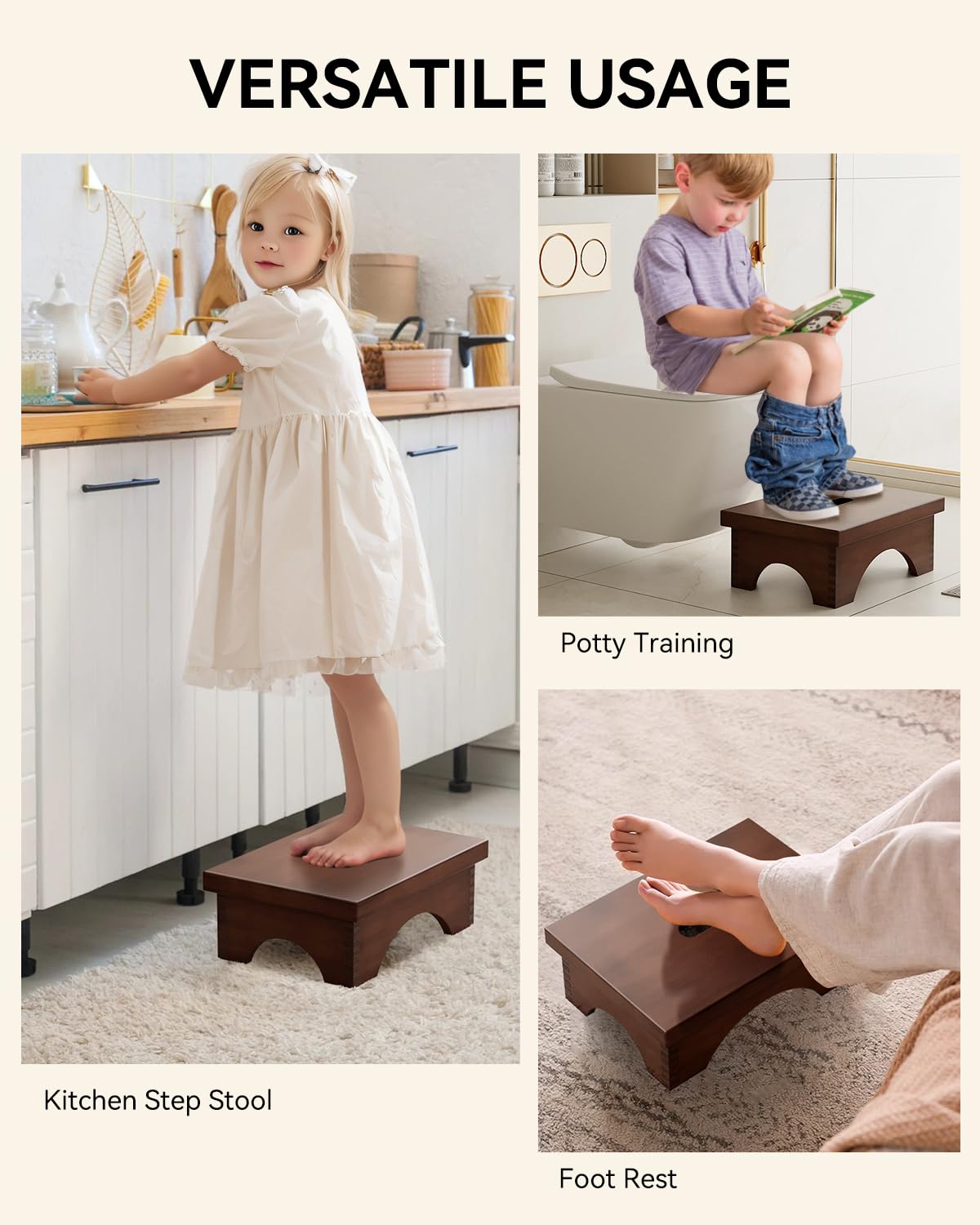 ECROCY Step Stools for Adults Pre-Assembled, Sturdy Foot Stool Lightweight, Portable Wood Step Stool Attractive, Solid Wooden Step Stool with Smooth Finish, Bed Steps for High Beds for Adults ECROCY