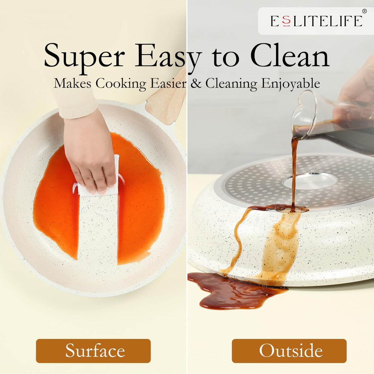 ESLITE LIFE Nonstick Ceramic Frying Pans Skillets Set, Non-Toxic Egg Omelette Kitchen Cooking Pans Compatible with All Stovetops (Gas, Electric & Induction), PTFE & PFOA Free (White) ESLITE LIFE