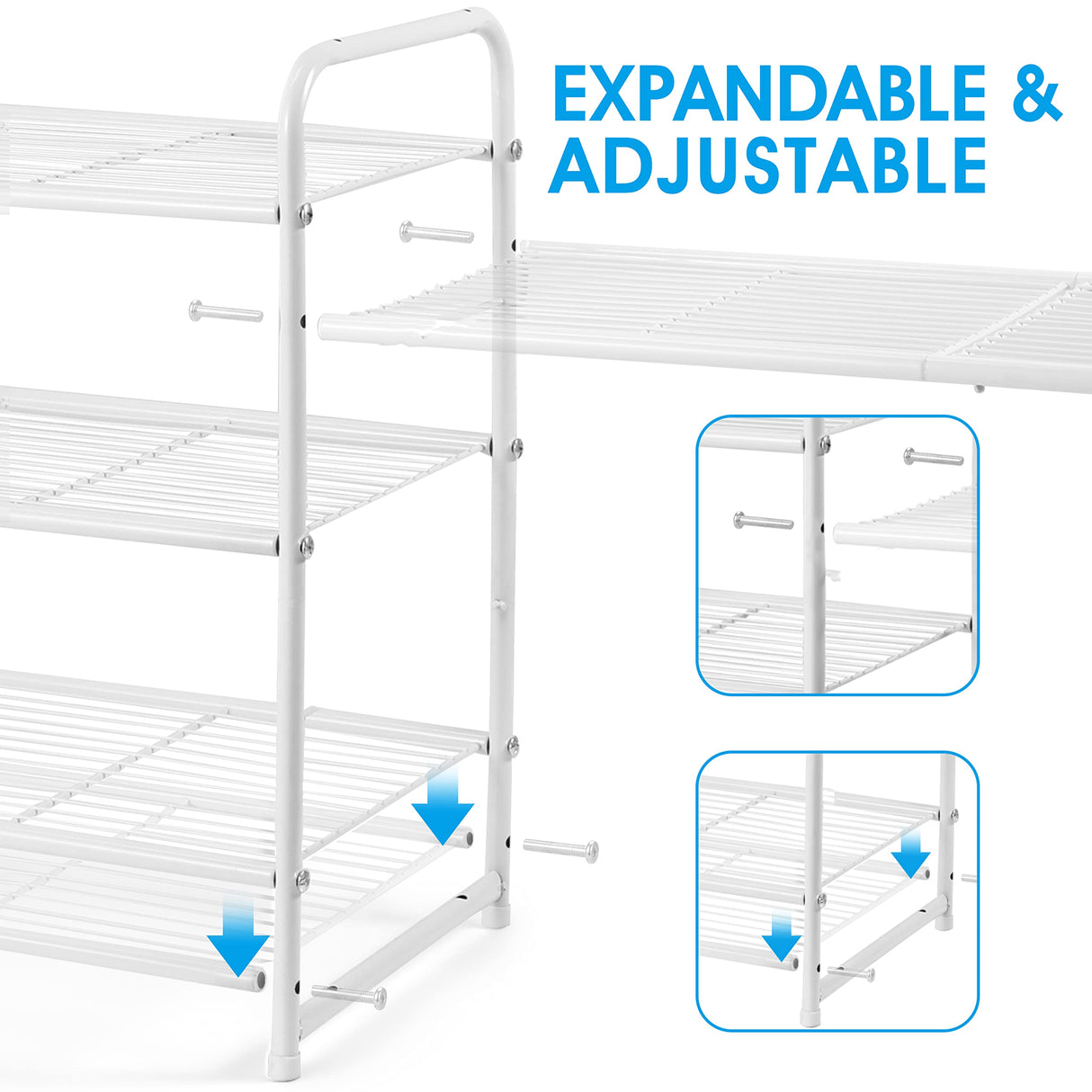 Simple Trending 3-Tier Stackable Shoe Rack, Expandable & Adjustable Shoe Shelf Storage Organizer, Wire Grid, White Simple Trending