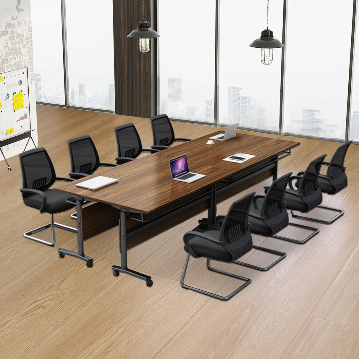 Folding Conference Table,Modern Office Conference Room Table,Mobile Flip Top Training Tables with Caster Wheels,Foldable Meeting Table Seminar Tables for Office,Meeting Room (8 Pack, 70.9x21.7x29.5in) Crevew