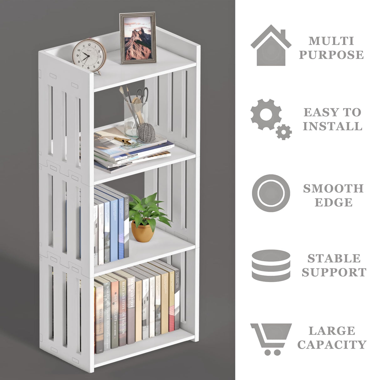 HAYOFAMY Bookshelf, Bookcase for Small Spaces, 4 Tier Shelf White Book Organizer Storage Display Rack for Kids Room, Living Room, Office, Bedroom and Bathroom HAYOFAMY