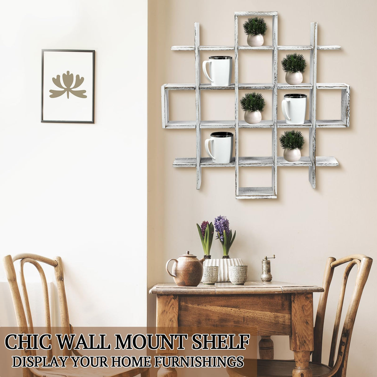 Suzile Oversize Coffee Mug Display Rack Wooden Display Shelves Rustic Wooden Floating Curio Shelf Travel Wall Mounted Coffee Mug Rack Holder Shadow Box Shelf (5.1x5.1x3in,Farmhouse White) Suzile