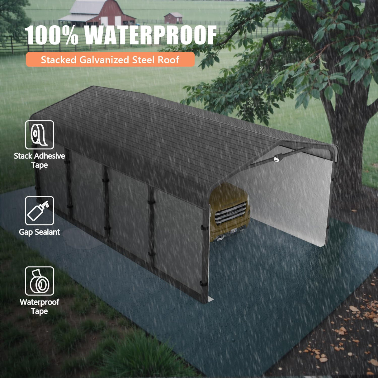 Benass 12x20 Metal Carport, Carport Canopy 12x20 Heavy Duty, Galvanized Steel Roof Car Port with Removable Polyethylene Sidewalls Benass