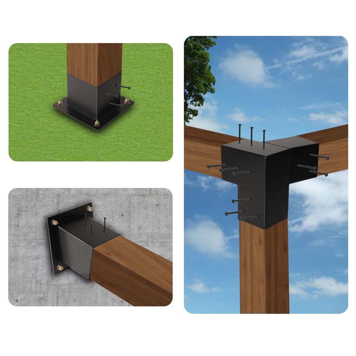 15° Slanted Pergola Brackets Kit for 4" x 4" Wood Pergola, Wall Mount Roof Pergola Bracket Kit, for Gazebo, Pergolas, Wood Stand Sheds, Metal Gazebo Kits - with Screws Riyhch