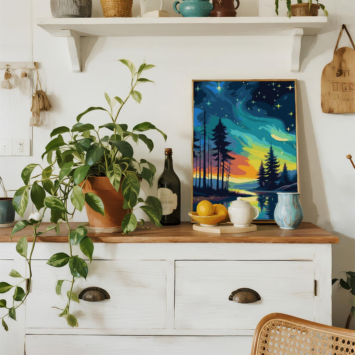 Ninonly 4 Pack Paint by Numbers Kit for Adults, Forest Paint by Number Kit Arts Kits for Beginners with Wooden Easel, Acrylic Painting, Framed Canvas for Gift Home Decor, 9 * 12 Inch Ninonly