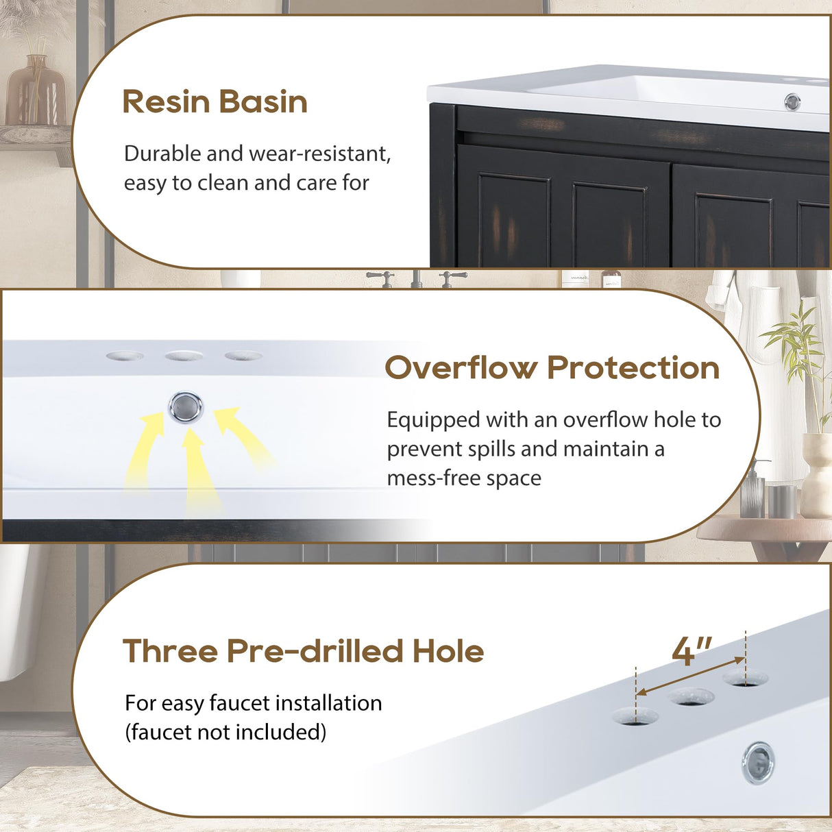 LUMISOL 36" Bathroom Vanity with Sink Combo, Modern Single Bathroom Vanity with 2 Soft-Closing Doors, Adjustable Shelf, Freestanding Bathroom Storage Cabinet with Undermount Sink, Espresso LUMISOL