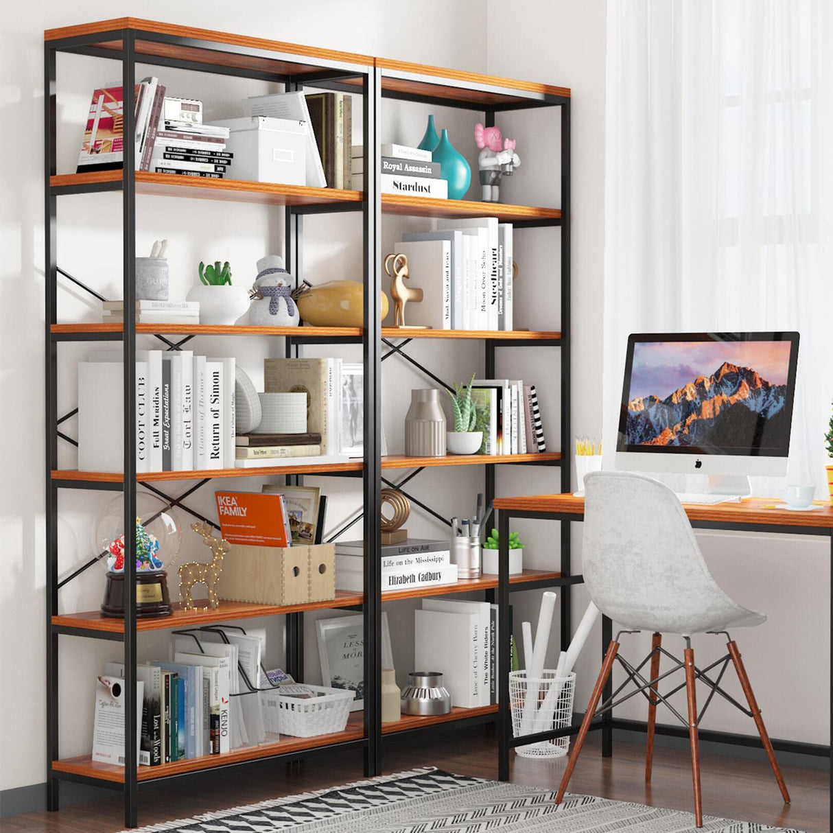 Himimi 6 Tier Industrial Bookshelf, Vintage Standing Storage Shelf, Display Shelving Units, Tall Bookcase, Industrial Metal Book Shelves for Living Room Bedroom and Home Office Himimi