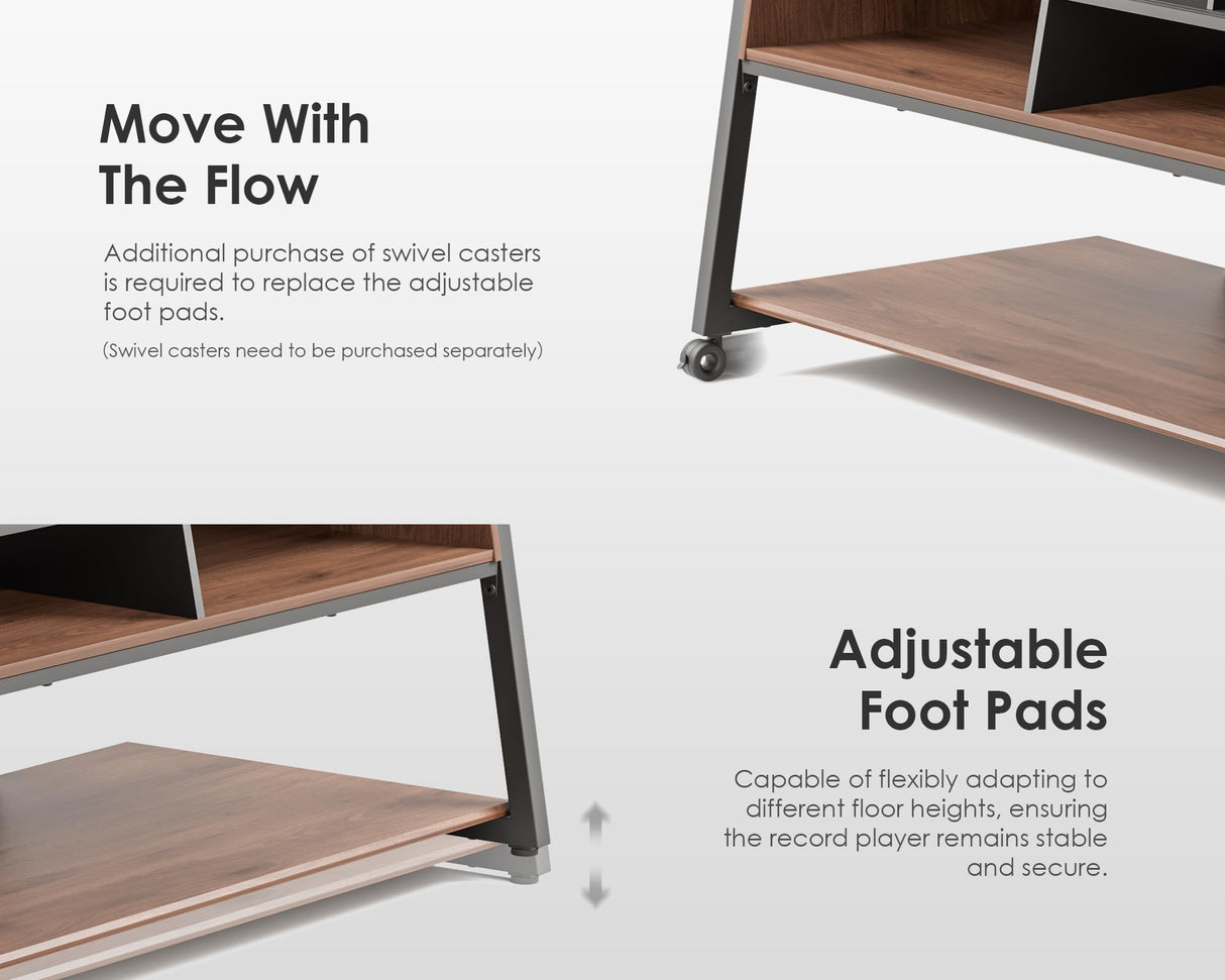 FITUEYES Design Record Player Stand with Vinyl Storage, Entertainment Center up to 120 Albums, Large Record Player Cabinet with Storage, Record Player Table for Living Room, Eiffel Series FITUEYES