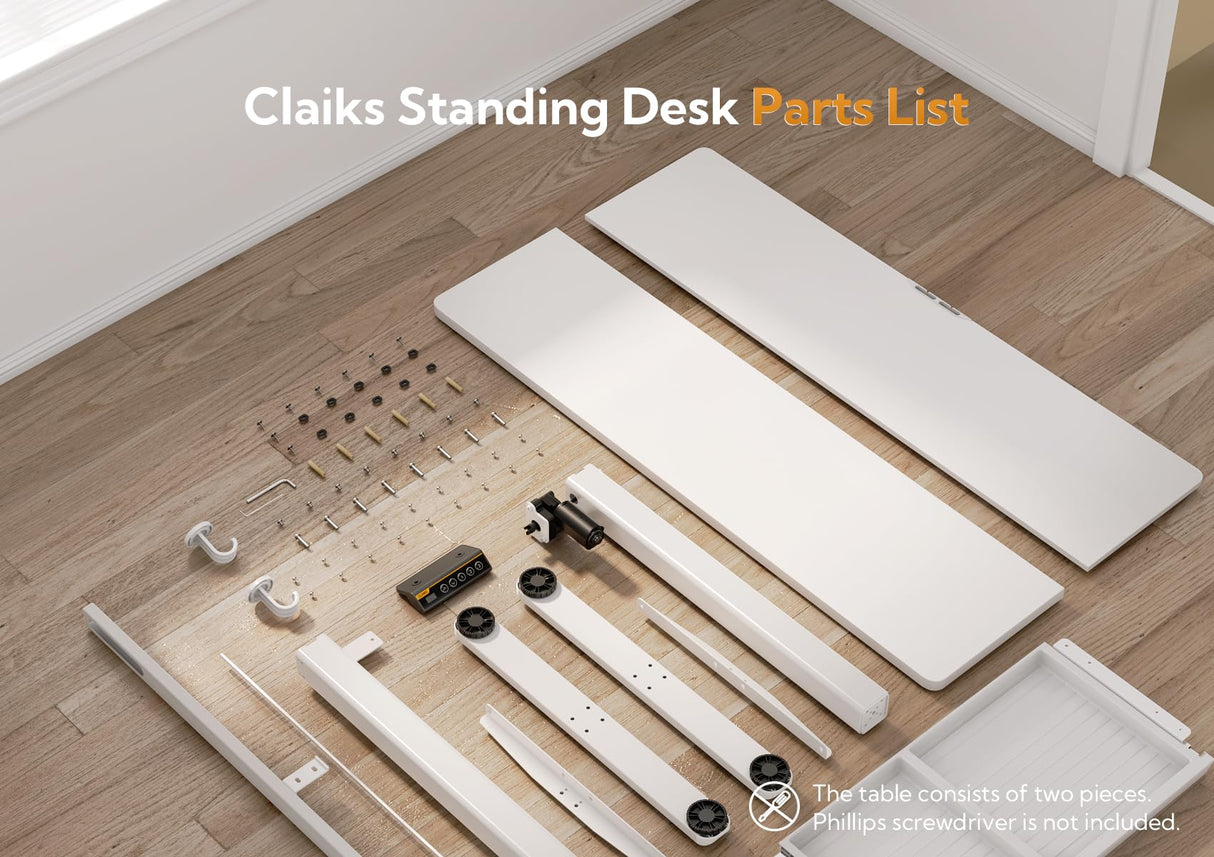 Claiks Standing Desk with Drawers, Stand Up Electric Standing Desk Adjustable Height, Sit Stand Desk Computer Workstation, 55 Inch, White Claiks