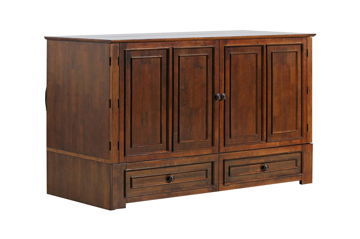 Mega Solutions Emurphybed Paradiseo Murphy Cabinet Chest Bed with Charging Station 6 Inch, Queen (Tobacco) Mega Solutions