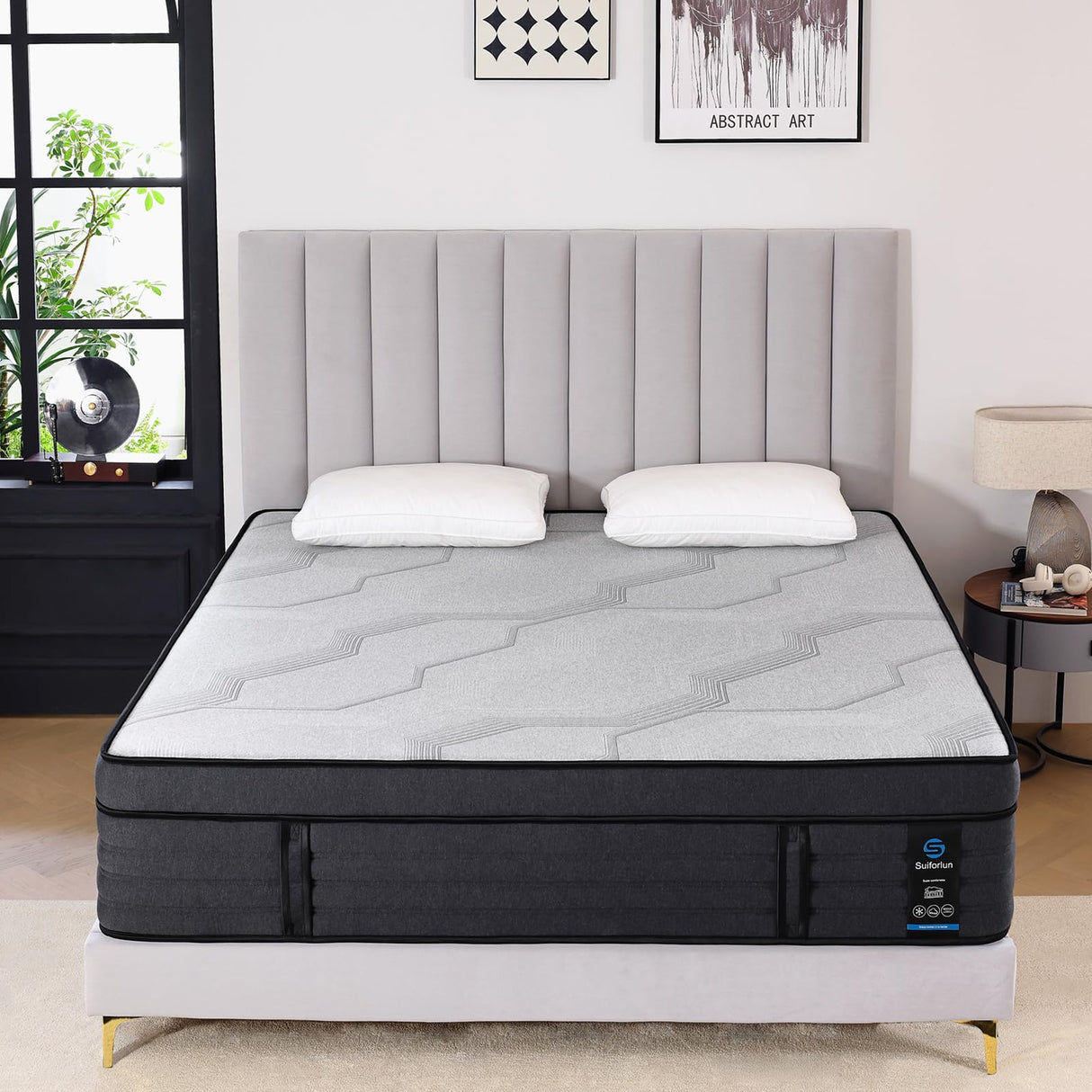 Suiforlun 15" California King Mattress, Gel & Bamboo Charcoal Infused Memory Foam, Medium Euro Top Hybrid Pocket Spring Mattress for Restful Sleep, Pressure Relief and Edge Support, 120 Nights Trial Suiforlun