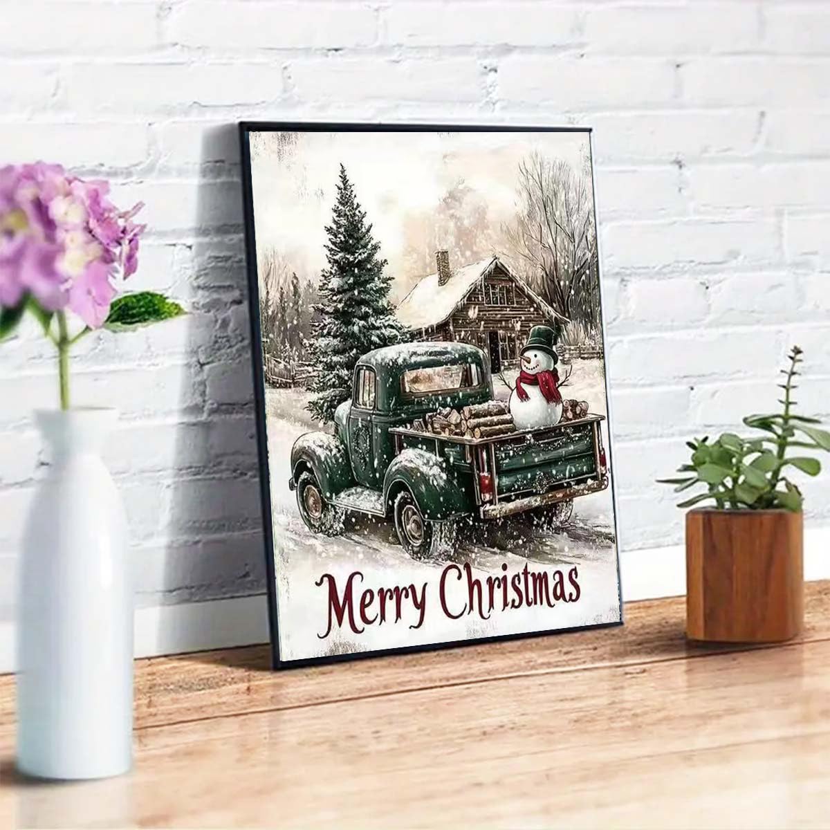 GEMFAMILY Christmas Green Truck Diamond Art Kits for Adults,5D Diamond Painting Kits for Beginner,DIY Full Round Drill Winter Diamond Dot Painting for Home Wall Decor 12x16 Inch GEMFAMILY