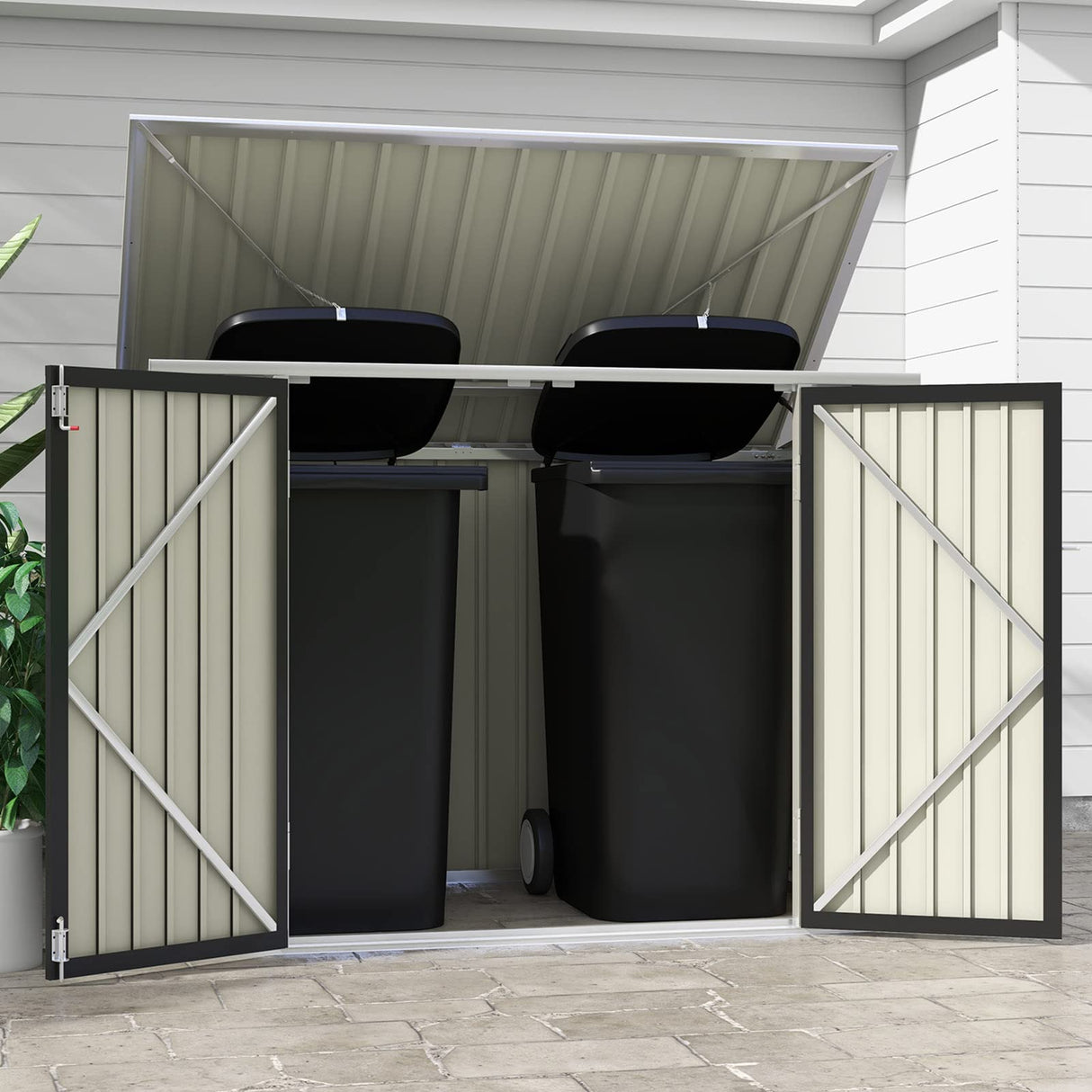 Patiowell 6 x 3 FT Horizontal Metal Shed, Outdoor Storage Shed with Double Lockable Doors and Easy Lift Hinges for Trash Cans, Garden Tools and Pool Accessories, Sloping Roof for Backyard Garden Lawn Patiowell