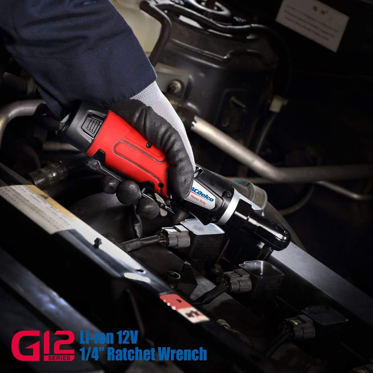 ACDelco ARW1207P G12 Series 12V Cordless Li-ion 1/4” 30 ft-lbs. Torque Ratchet Wrench Tool Kit , Red ACDelco