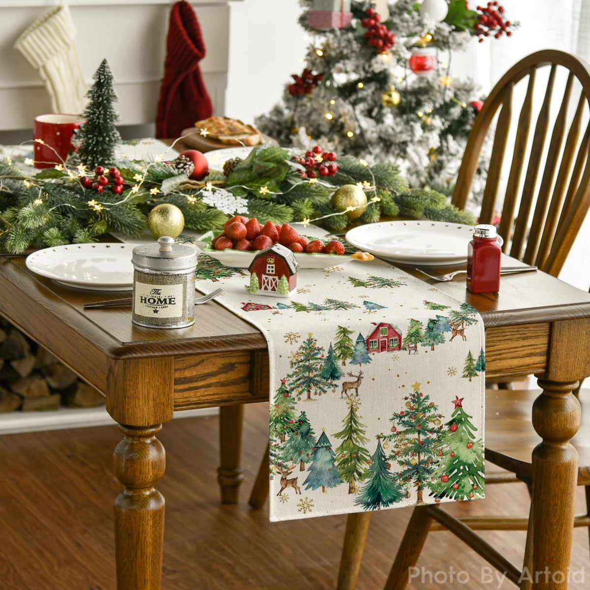 Artoid Mode Xmas Trees Silhouette Christmas Table Runner, Seasonal Winter Kitchen Dining Table Decoration for Home Party Decor 13x72 Inch Artoid Mode