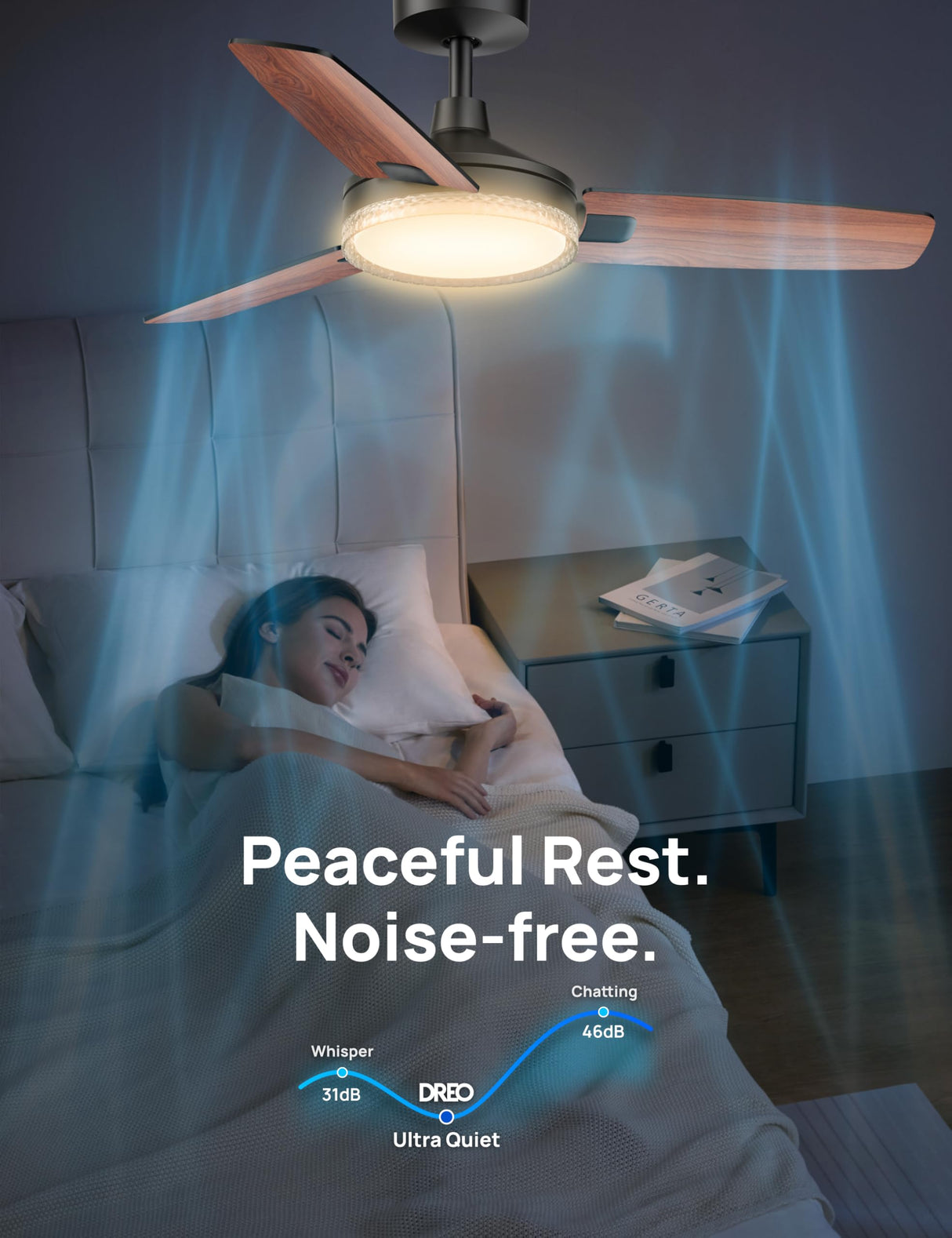 Dreo Smart Ceiling Fans with Lights, 42 Inch Black Ceiling Fan, 12 Speeds & 3 Fan Modes, Stepless Color Tones, Dimmable LED Light, 1-12H Timer, Quiet DC Motor, Remote/APP/Alexa/Wall Switch Control Dreo