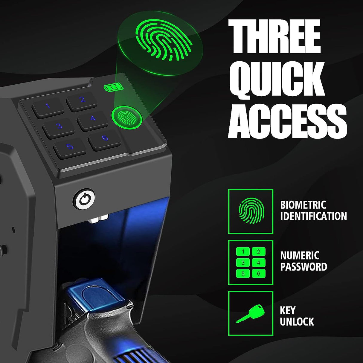 Biometric Mounted Handgun Gun Safe for Nightstand, Desk, Bed Side, Wall,Truck - Auto Open Hidden Hand Gun Safe for Pistol -with Fingerprint, 6-button Backlit Keypad, KEY Access VoleStay