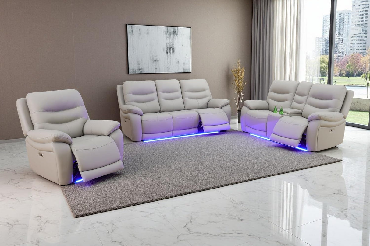 A Ainehome LED Power Recliner Sofa for Living Room Furniture Set, Leather Sectional Sofa Set, Reclining Sofa and loveseat with USB Port/Storage Console/Cup Holders(Grey 3-Piece Set) A Ainehome