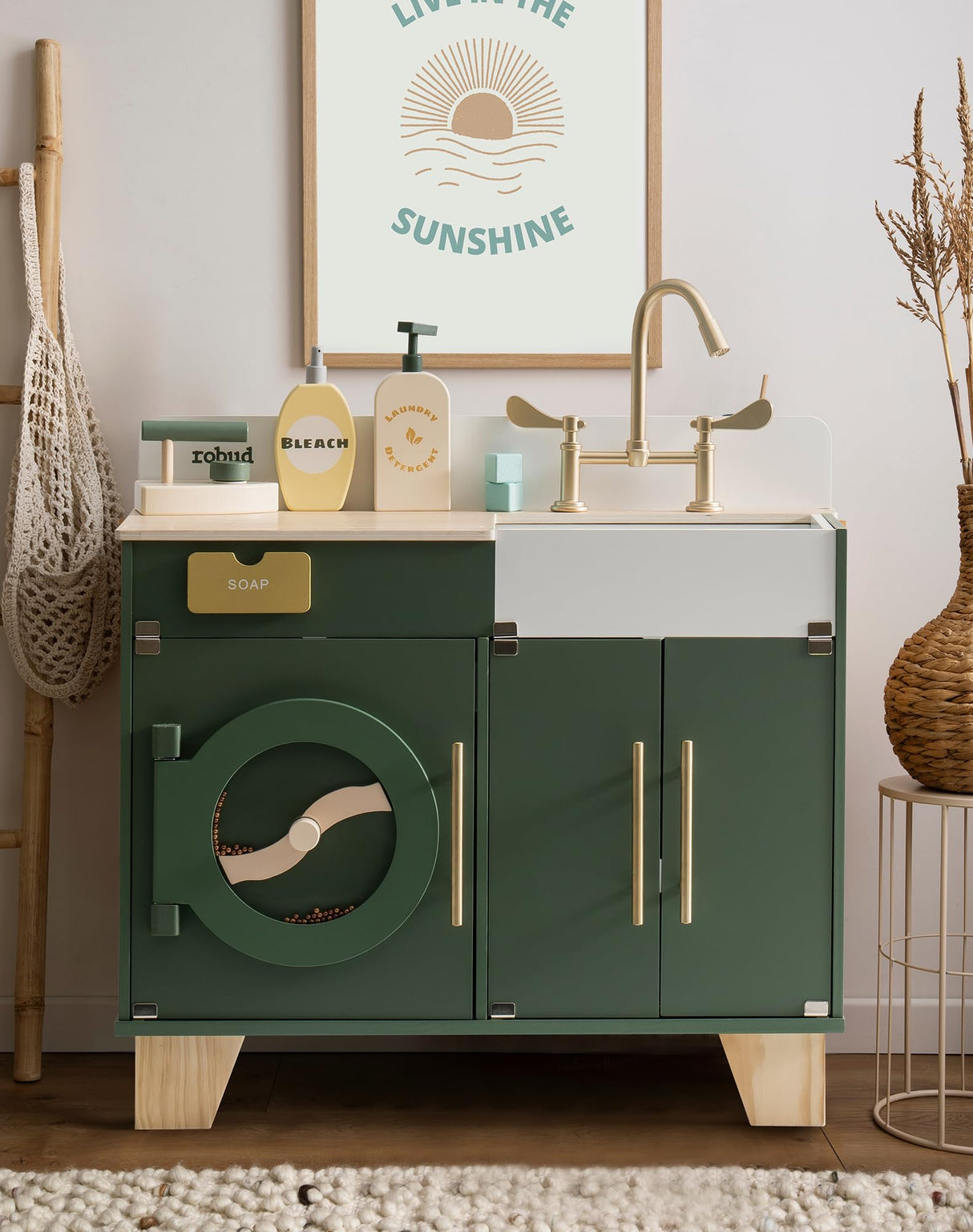 ROBUD Kids Play Kitchen - Wooden Multi-Function Washing Machine for Kids Kitchen Playset - Pretend Toddlers' Kitchen Toy Washer with Accessories - Perfect Baby Gift for Ages 3-8 ROBUD