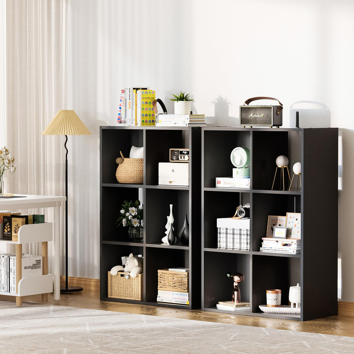 COMHOMA 6 Wood Cube Storage Organizer with Open Back and Removable Back Panels, 11In Black Cube Storage Bookshelf, Cubicle Shelf Bookcase for Home Office Bedroom Living Room, Vertical or Horizontal COMHOMA