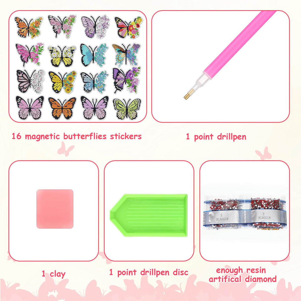 Umigy 16 Pcs Butterfly Diamond Art Magnets Kits for Refrigerator Butterfly Diamond Painting Magnets DIY Gem Art for Adults Beginners Crafts Home Fridge Decor Umigy